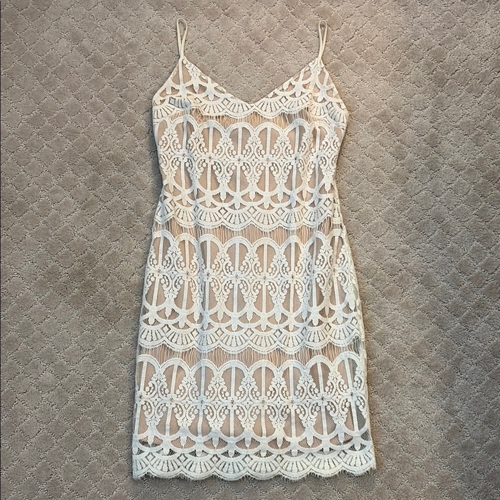 Leith Cream & Nude Lined Slip Dress Spaghetti Strap V-Neck Small